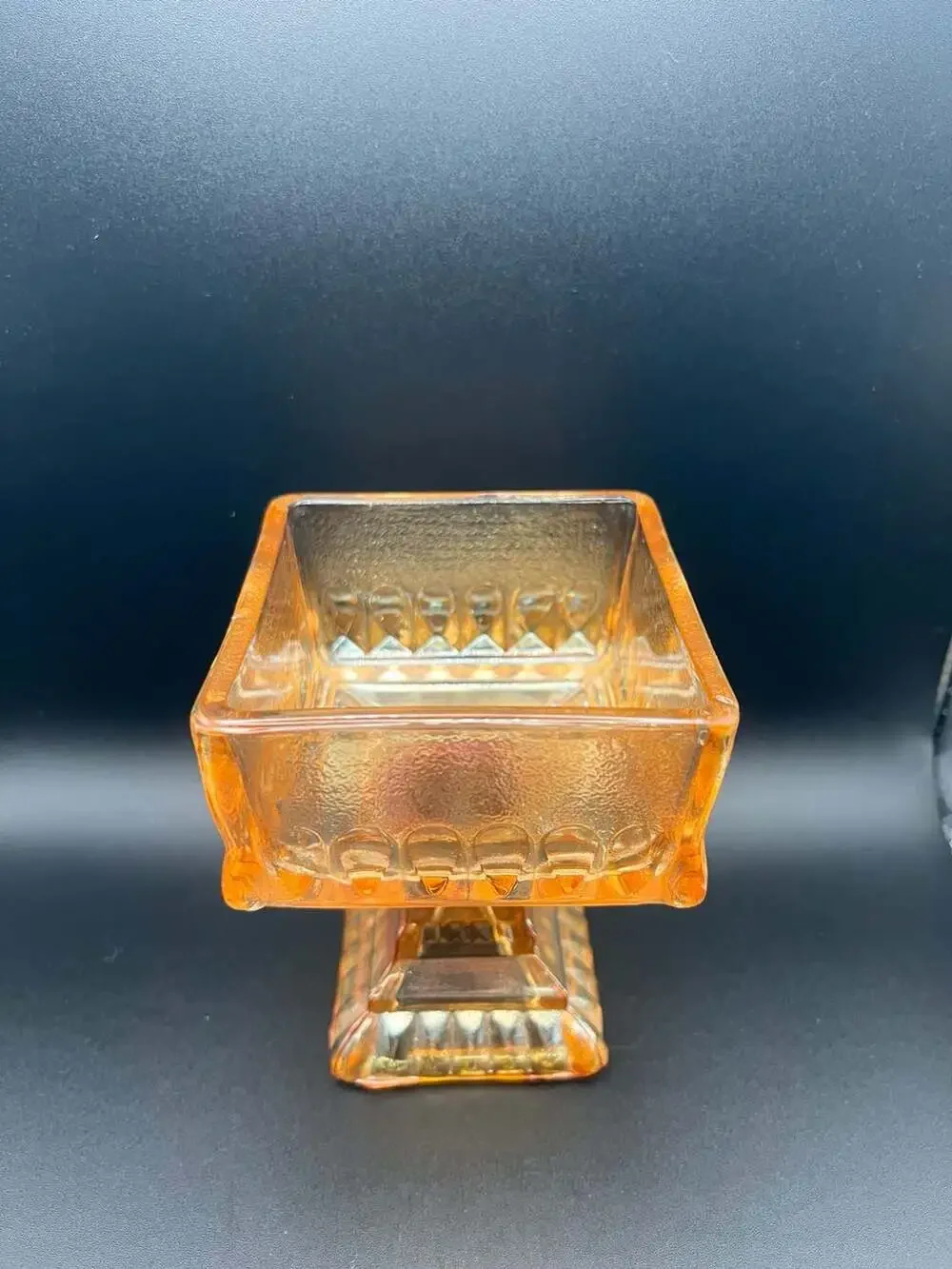 Vintage Amberina Glass Candy Dish: MCM Footed Compote, Jeanette Glass - ,